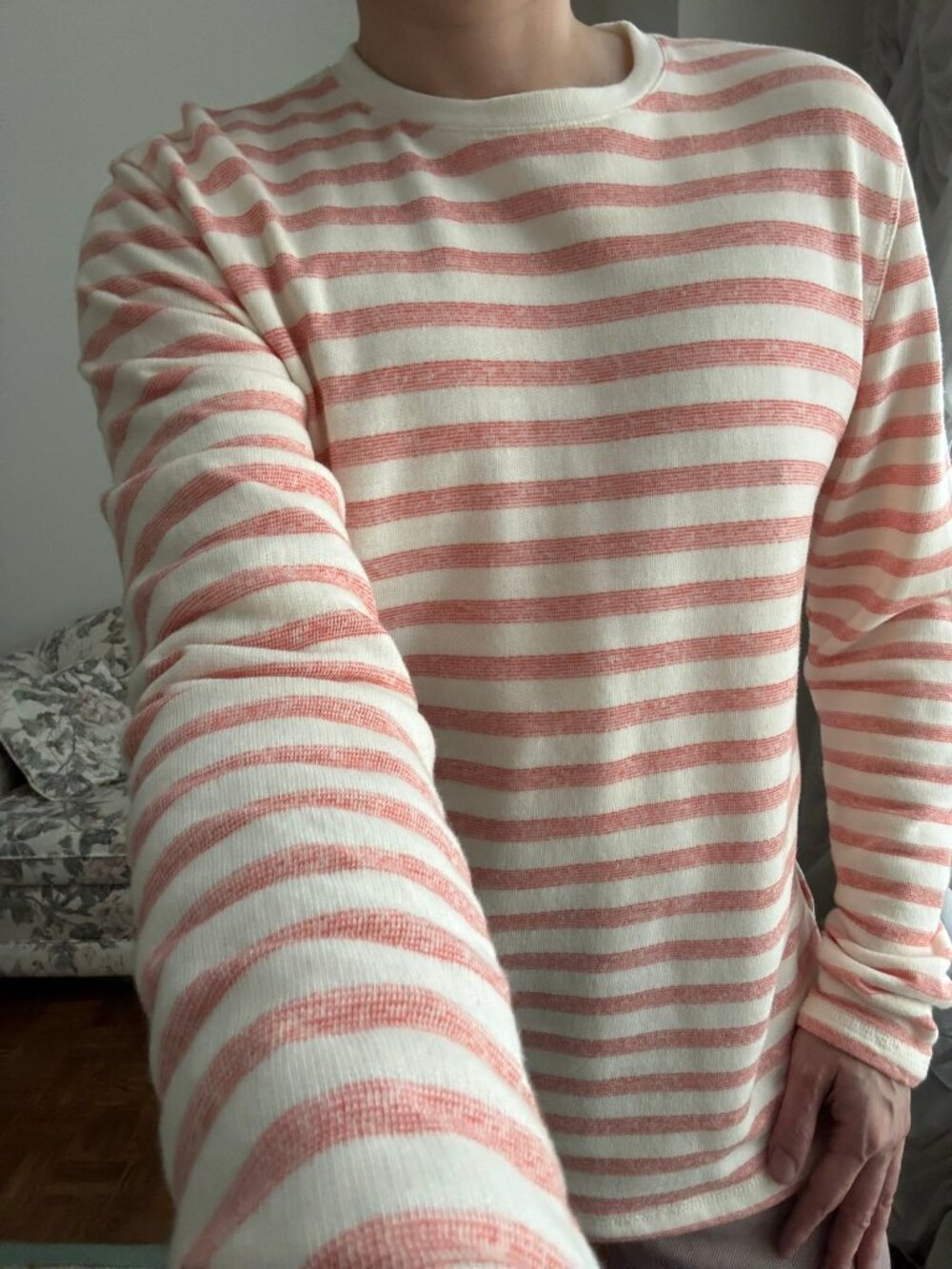 ONLY & SONS Coral Striped Waffle Knit Crewneck Sweater S Like New